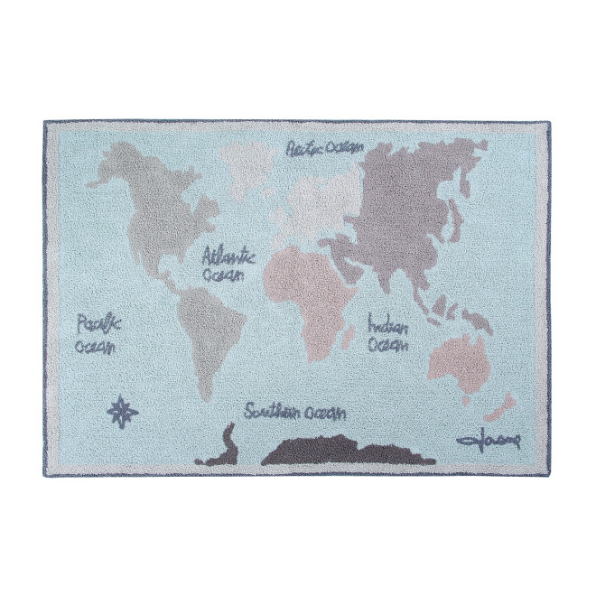 blue world map children's rug
