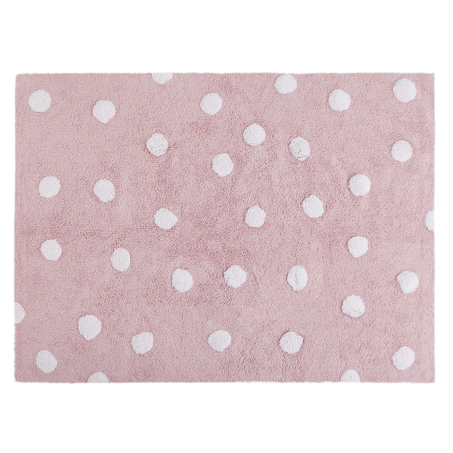 Alfombra infantil rectangular rosa con bolas blancas para habitación de niña