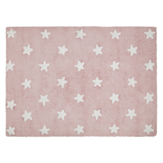pink baby and children's room rug with stars