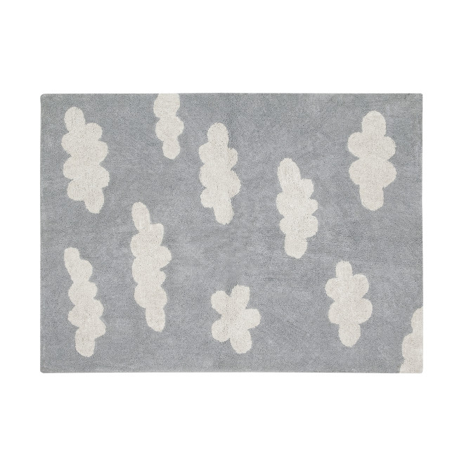 gray rectangular children's rug with clouds