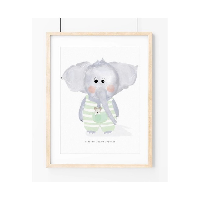 Children's wall picture green elephant