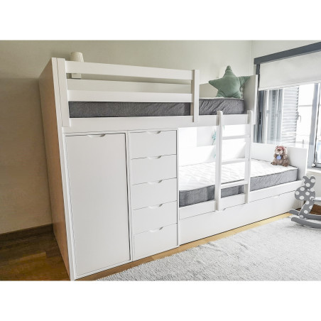 Litera blanca de madera con almacenamiento