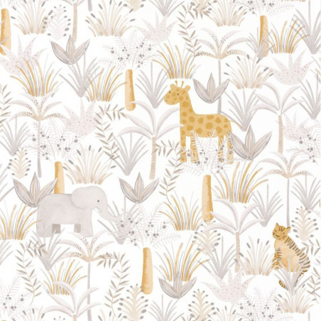 papel de parede selva bege com girafas