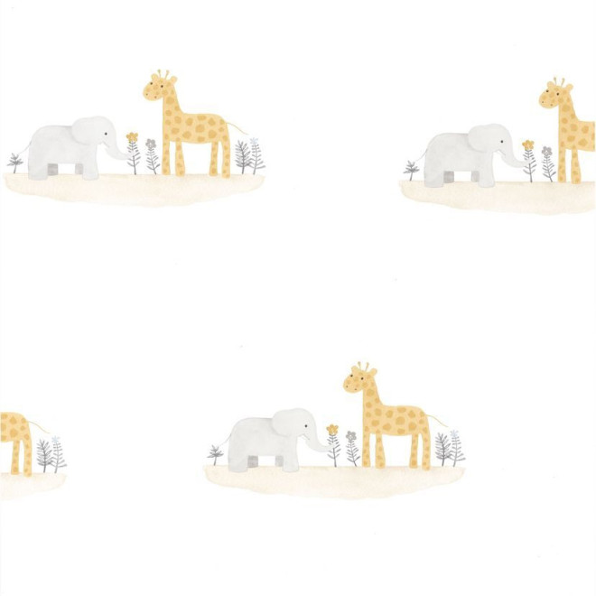 Babytapete mit Elefant und Giraffen