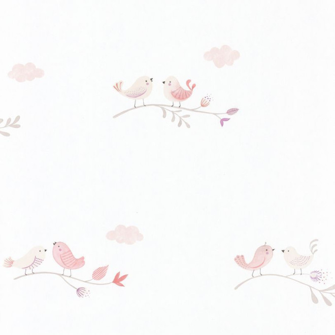 Papel Pintado Bebé Pájaros Rosa