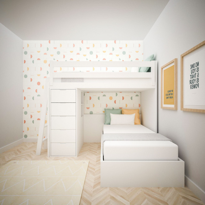 Corner white children's bunk bed
