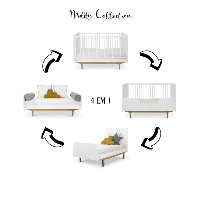 Beiges evolutionäres Babybett, umwandelbares Babybett, umwandelbares Babybett, umwandelbares Kinderbett, Babyzimmer, Flybaby