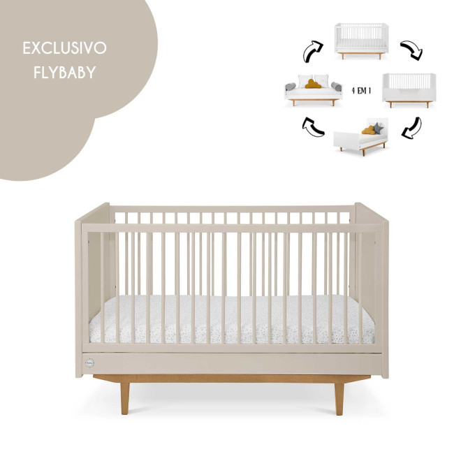 Beiges evolutionäres Babybett, umwandelbares Babybett, umwandelbares Babybett, umwandelbares Kinderbett, Babyzimmer, Flybaby