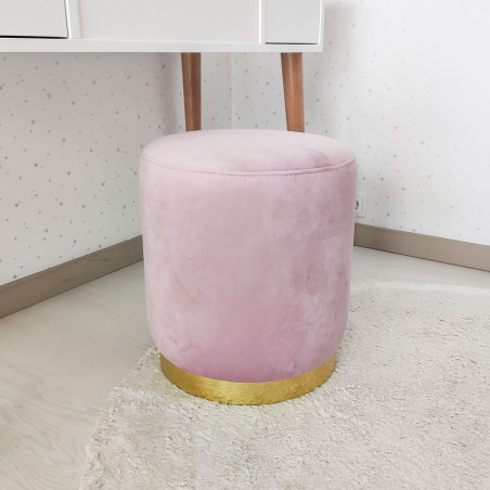 Tabouret Rose avec Base Dorée