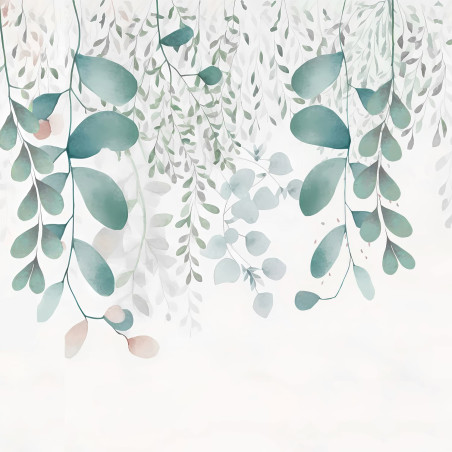 Mural infantil fleurs vertes et roses pour chambre de fille