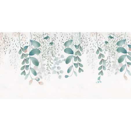 Papier peint mural avec feuilles vertes et roses pour chambre de fille