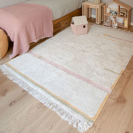 Maschinenwaschbarer rosa und gelber Kinderteppich für Baby- und Kinderzimmer