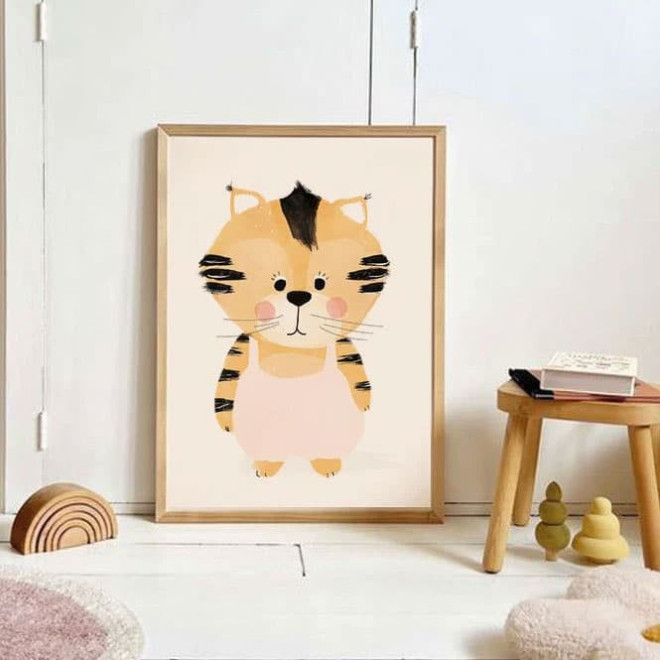 quadro decorativo infantil tigre rosa quarto bebe