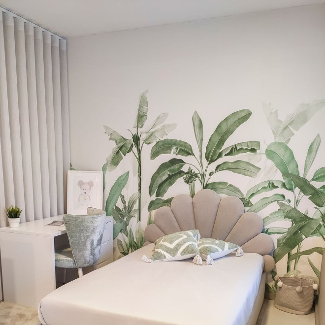 Green mural wallpaper with trees