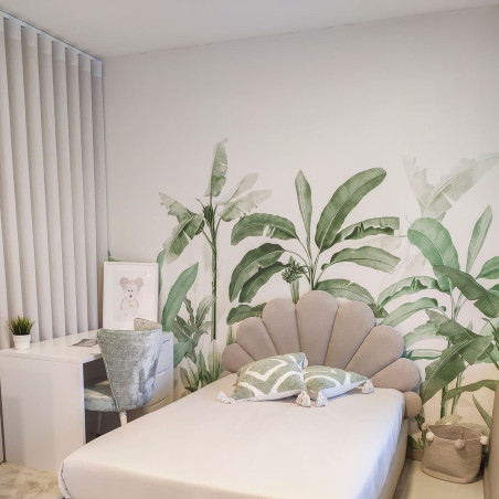 Green mural wallpaper with trees