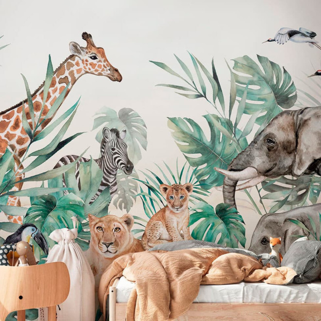 children's room wallpaper with forest animals