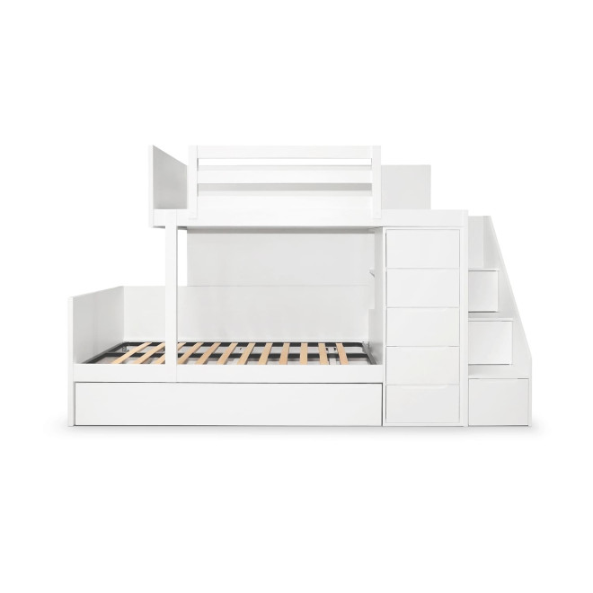 Lit superposé pour enfants, blanc, avec 3 lits et rangement, Flybaby