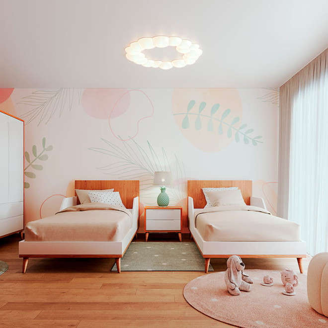 papel parede quarto meninas rosa e amarelo com flores abstratas