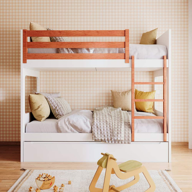 Kinderhochbett mit 3 Betten Weiß und Holz
