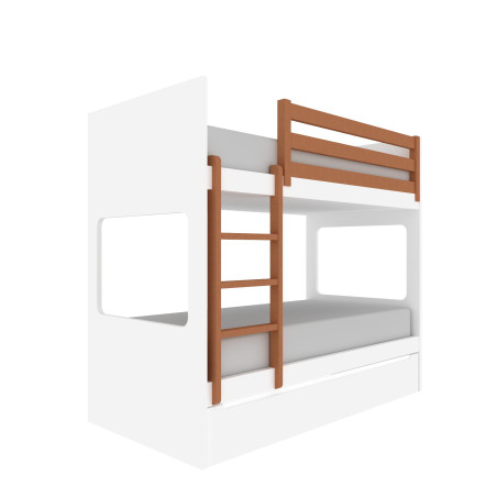 Hochbett mit 2 Betten Weiß und Holz von Flybaby