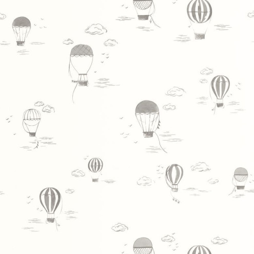 Papel Parede Infantil Balões e Nuvens Cinza