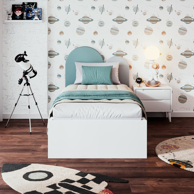 Doppelbett für Kinderzimmer mit gepolstertem Kopfteil