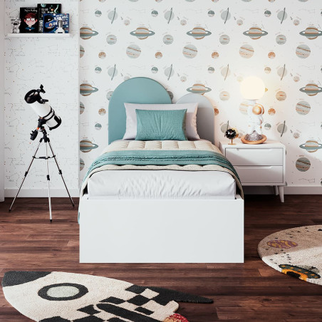 Doppelbett für Kinderzimmer mit gepolstertem Kopfteil