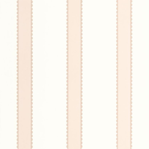 Papier peint enfant à rayures roses et blanches avec détails festonnés, idéal pour une chambre de fille ou de bébé.