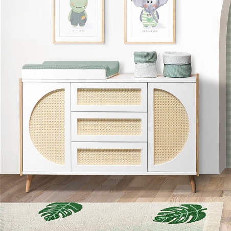 Commode pour chambre de bébé avec 3 tiroirs, 2 portes et étagères intérieures de rangement