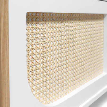 Close-up of the Spacious Drawers of the Baby Dresser in Rattan and Oak Wood
